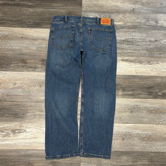 Levis 505 Red Tab Blue Mens 38x30 Regular Straight Stretch‎ Mid Wash Denim Jeans - Picture 3 of 12